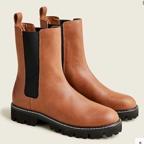 J Crew Gwen lug-sole high-shaft Chelsea boots in leather Item BA187 10 1/2 - Picture 1 of 4